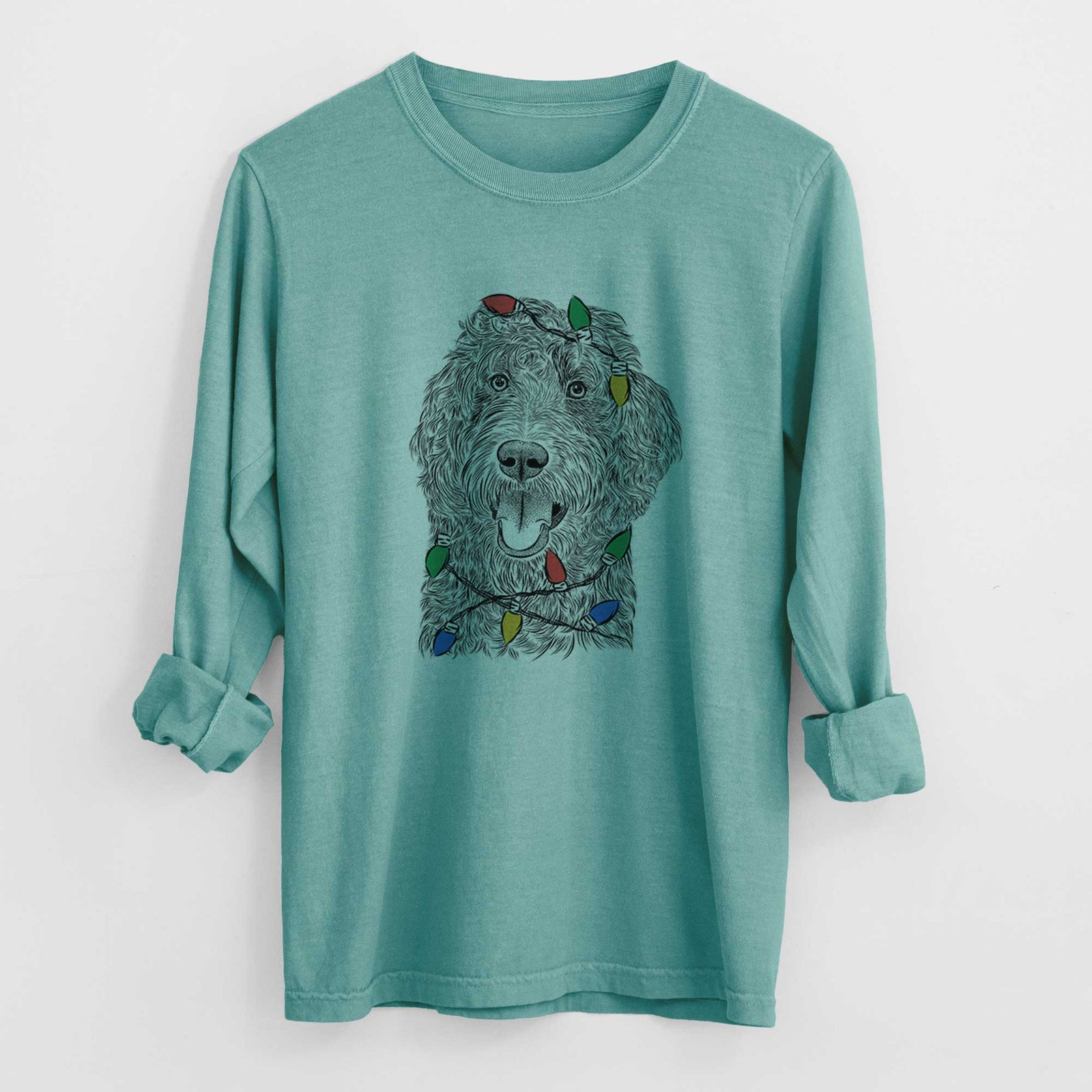 Christmas Lights Murr Dog the Labradoodle - Heavyweight 100% Cotton Long Sleeve