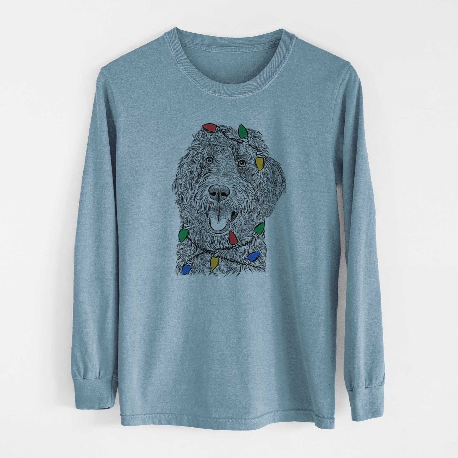 Christmas Lights Murr Dog the Labradoodle - Heavyweight 100% Cotton Long Sleeve
