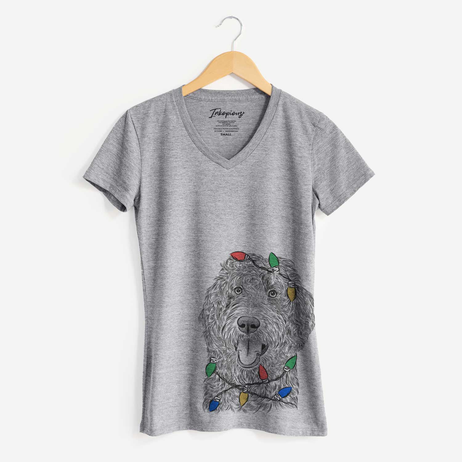 Christmas Lights Murr Dog the Labradoodle - Women's V-neck Shirt