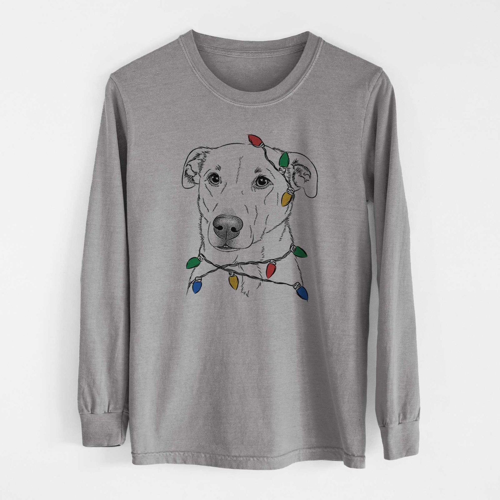 Christmas Lights Nala the American Staffordshire Terrier - Heavyweight 100% Cotton Long Sleeve