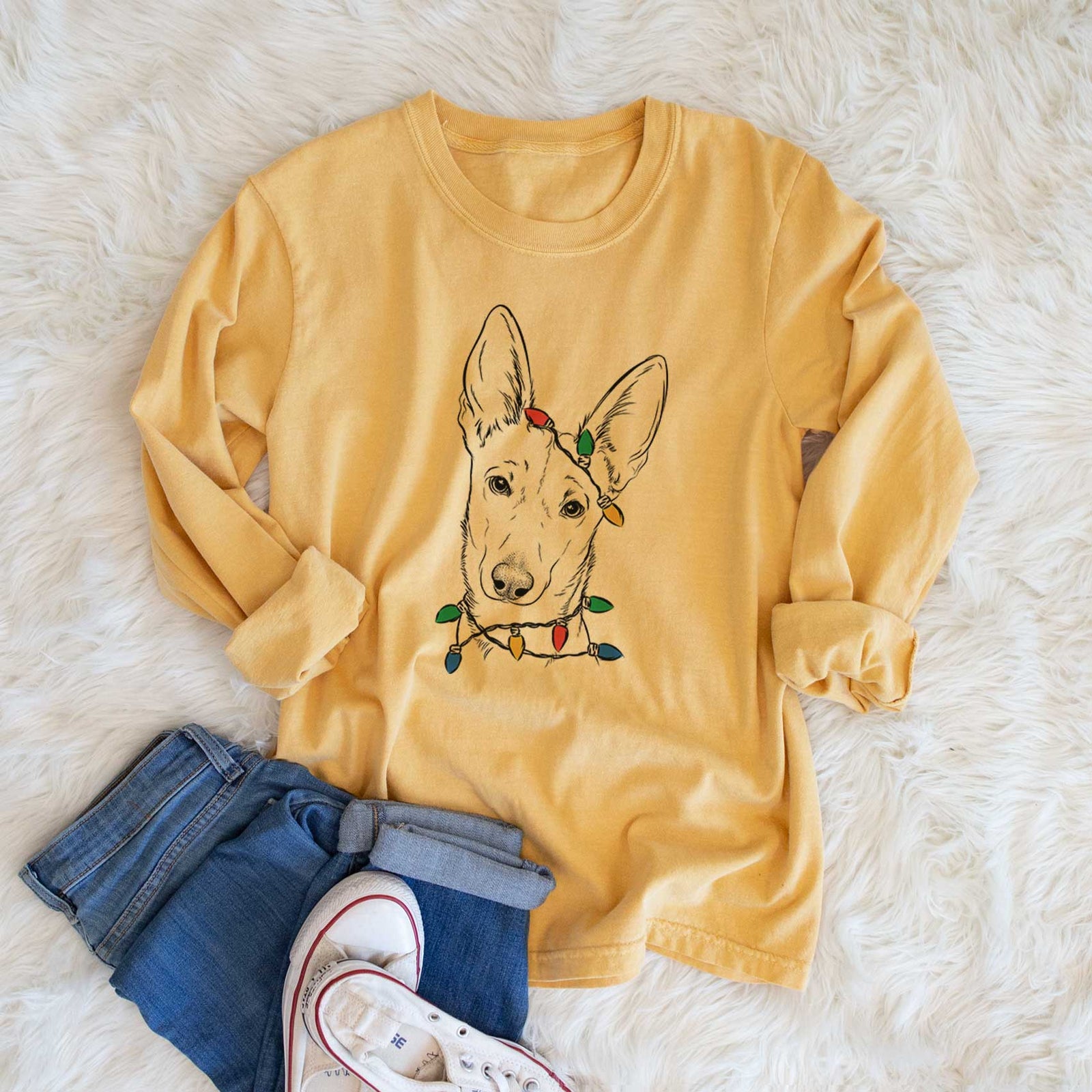 Christmas Lights Nala the Carolina Dog - Heavyweight 100% Cotton Long Sleeve