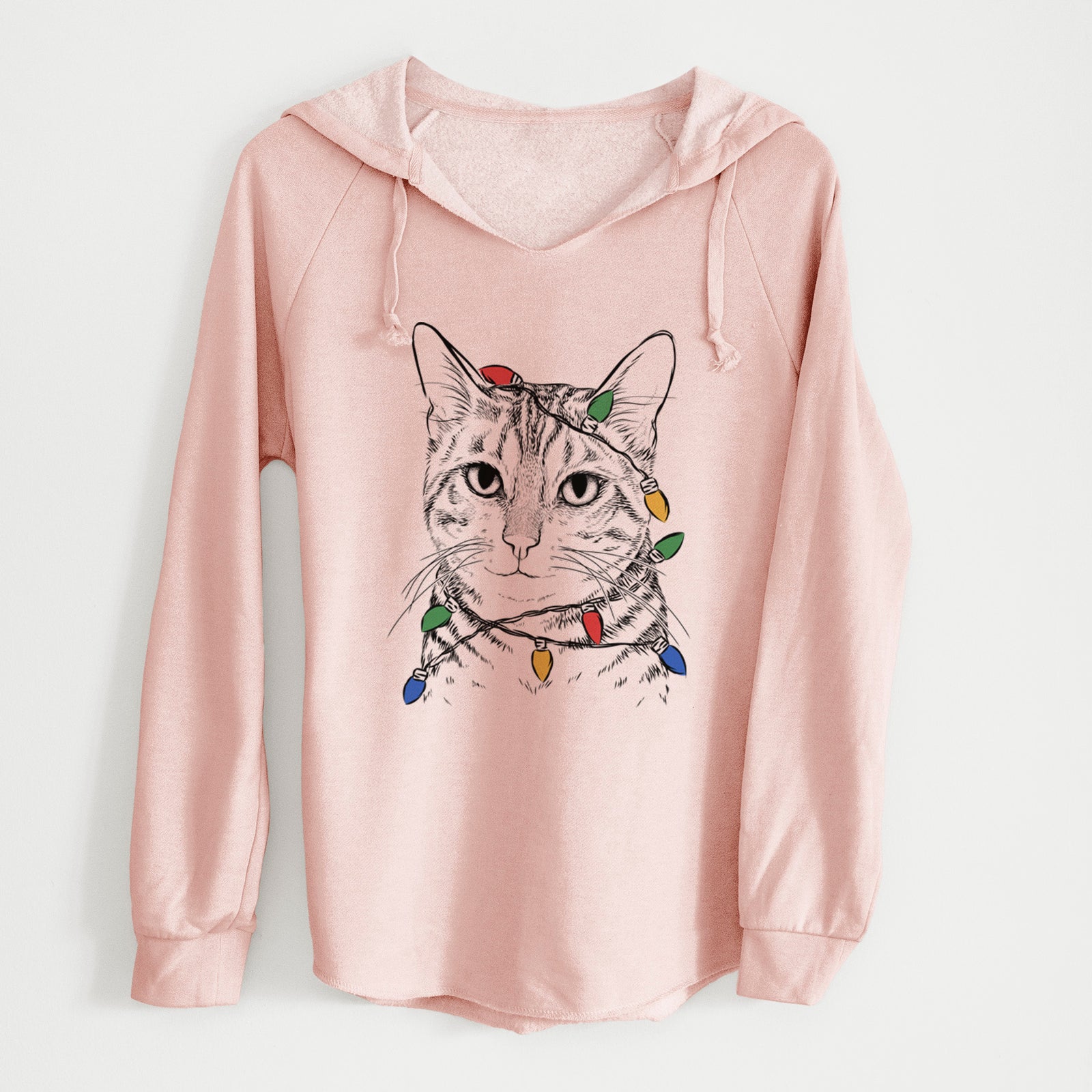 Christmas Lights Nell the Tabby Cat - Cali Wave Hooded Sweatshirt