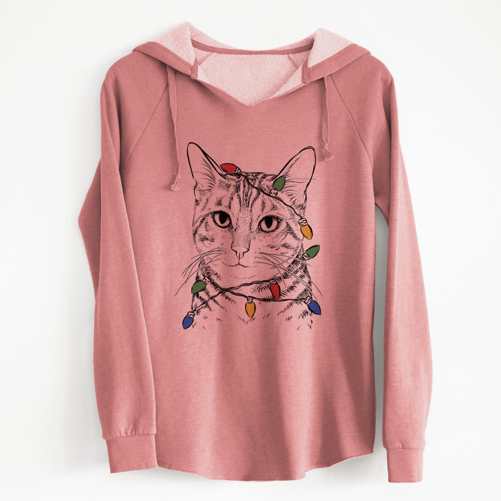 Christmas Lights Nell the Tabby Cat - Cali Wave Hooded Sweatshirt