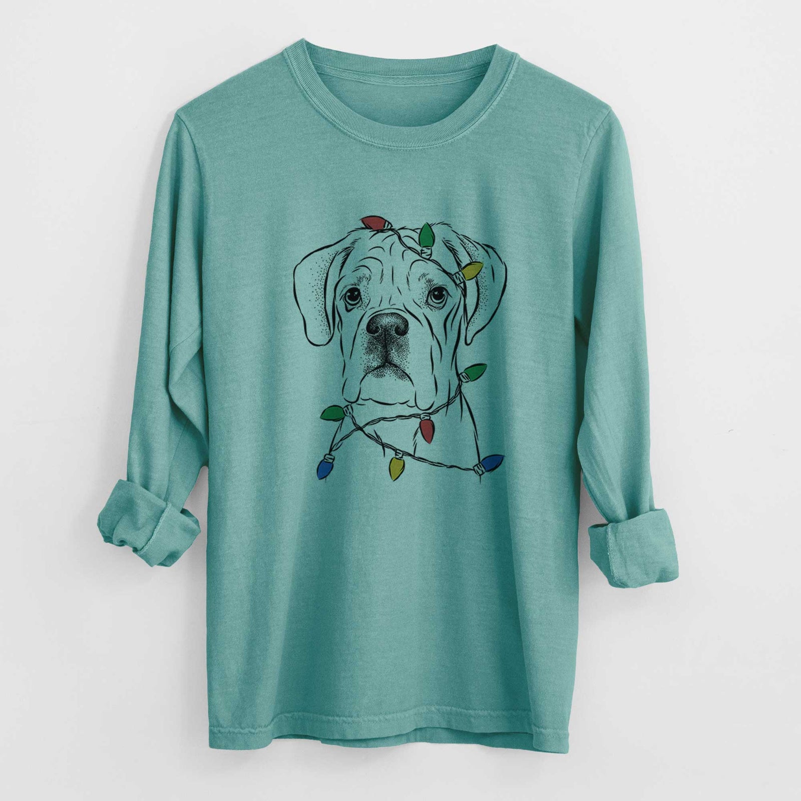 Christmas Lights Nelly the Boxer - Heavyweight 100% Cotton Long Sleeve