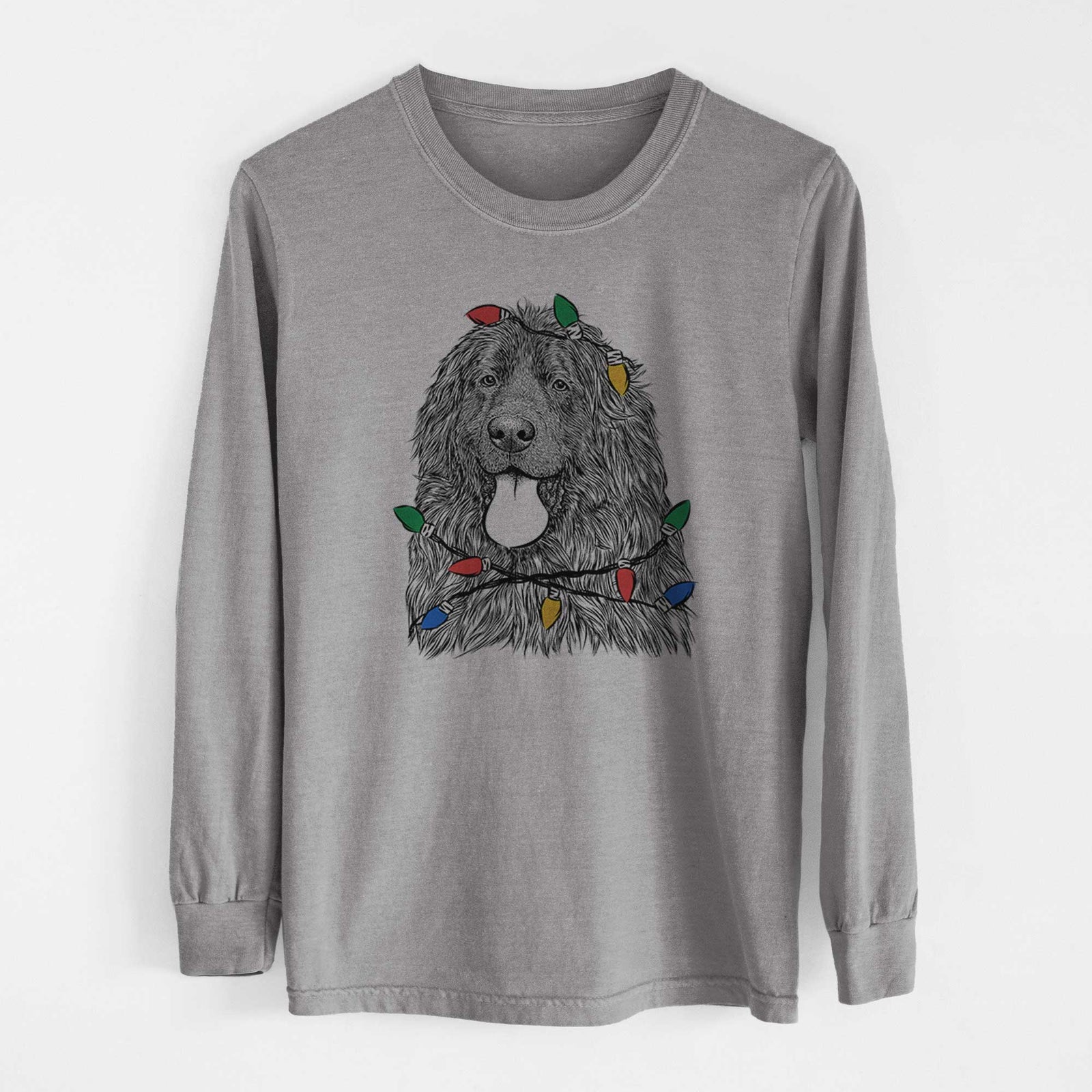 Christmas Lights Neptune the Newfoundland - Heavyweight 100% Cotton Long Sleeve