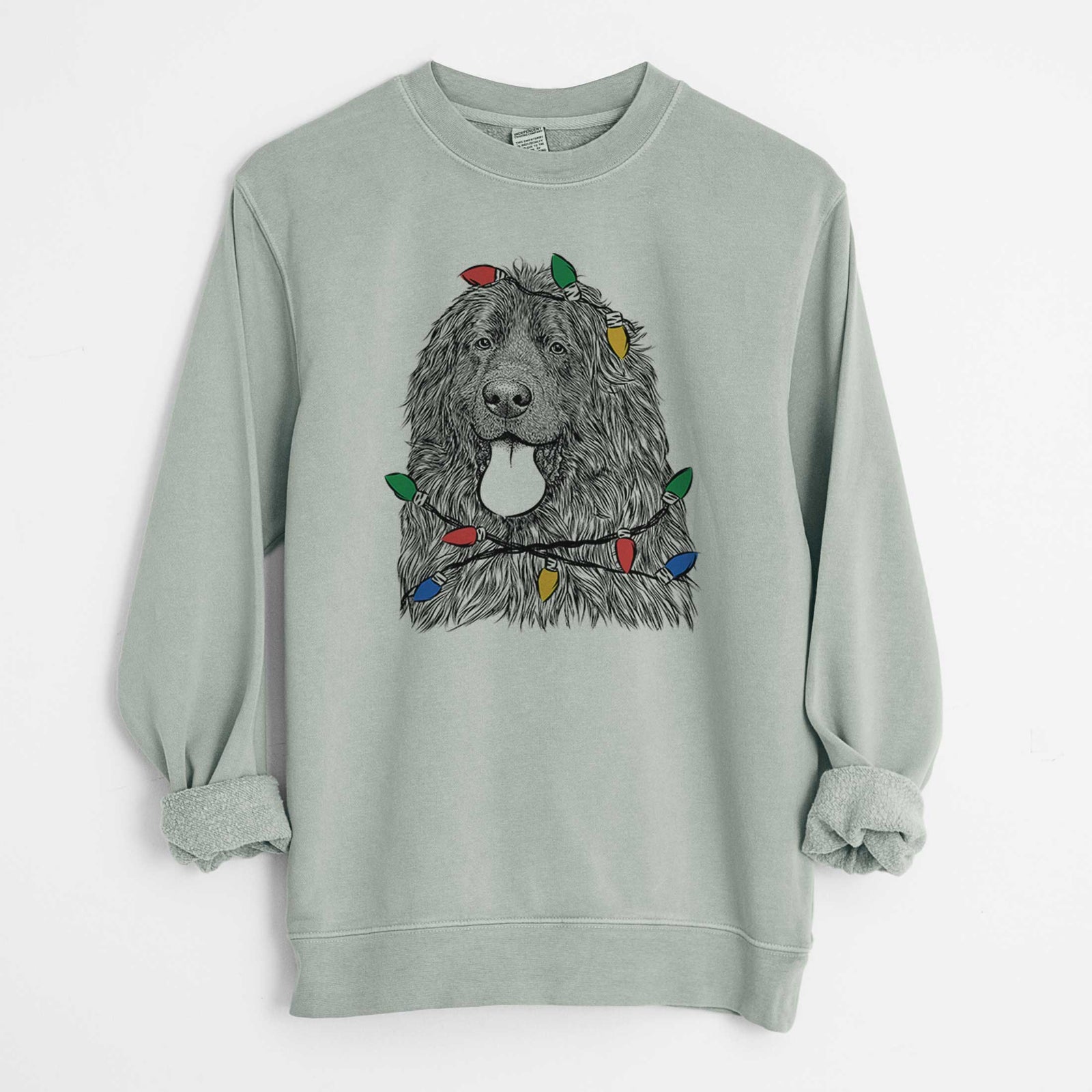 Christmas Lights Neptune the Newfoundland - Unisex Pigment Dyed Crew Sweatshirt