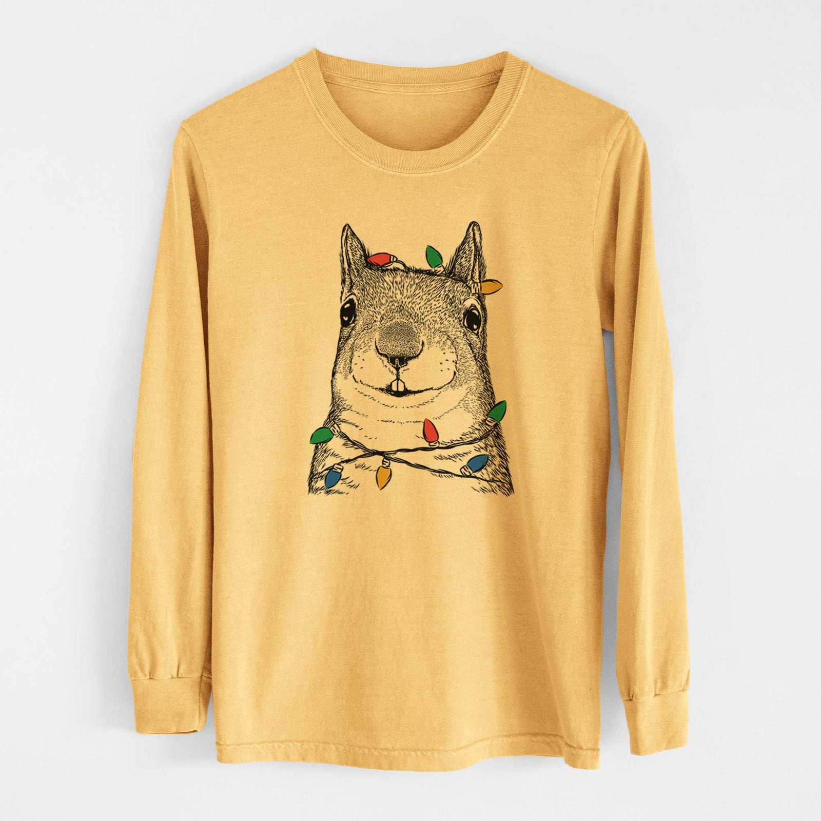 Christmas Lights Nibbles the Squirrel - Heavyweight 100% Cotton Long Sleeve