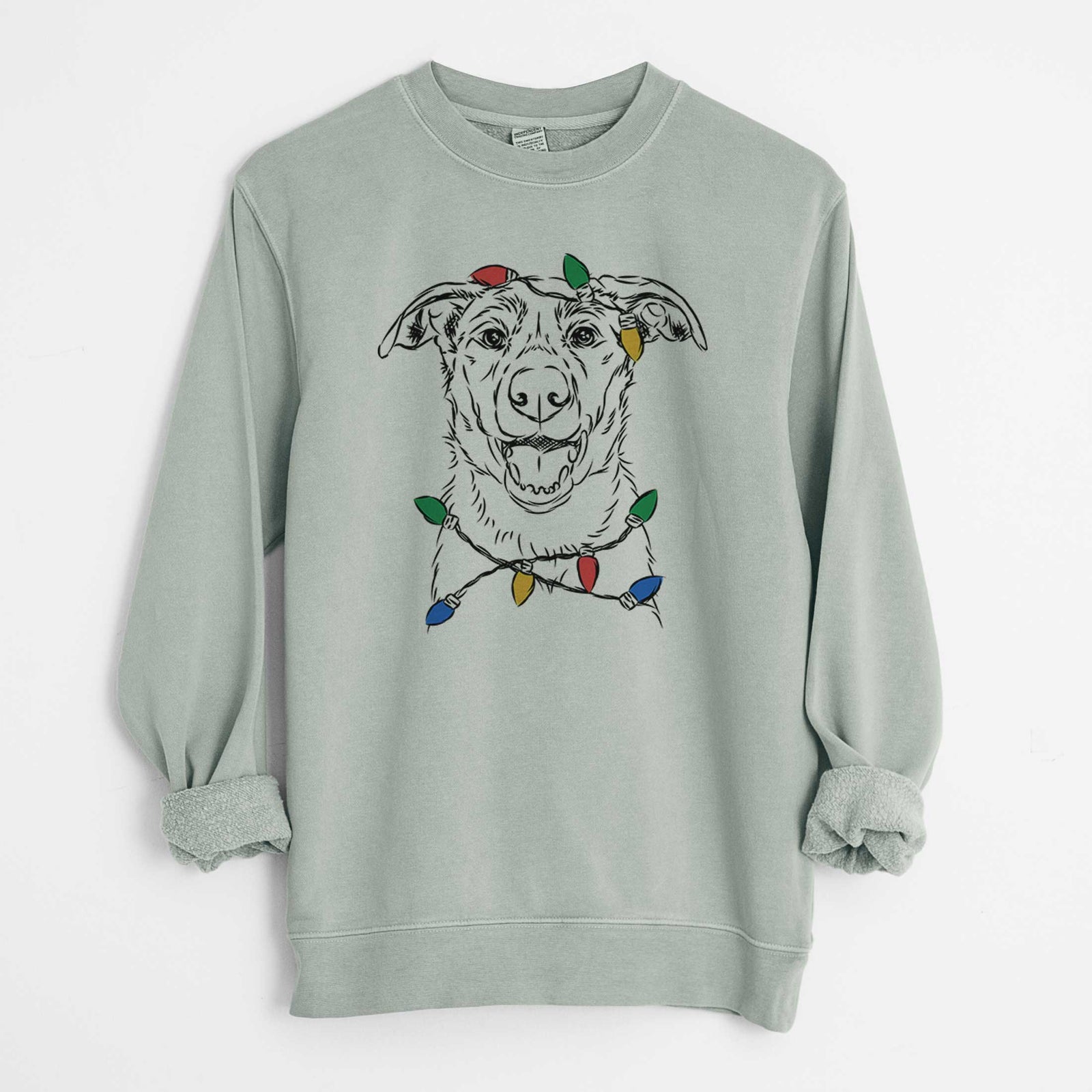 Christmas Lights Noah the Border Collie - Unisex Pigment Dyed Crew Sweatshirt