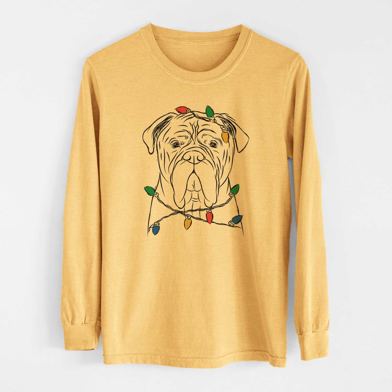 Christmas Lights Nolan the Bull Mastiff - Heavyweight 100% Cotton Long Sleeve