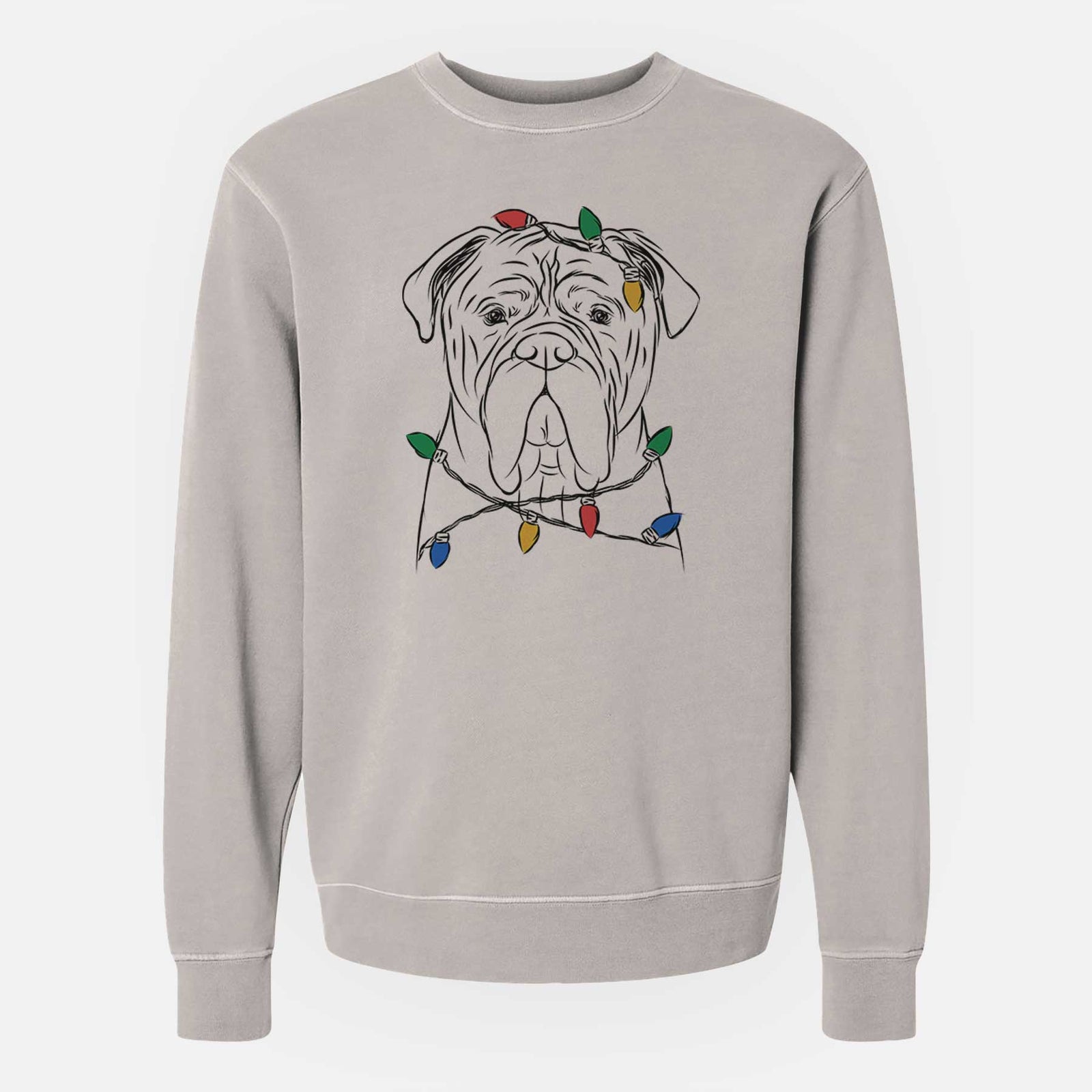 Christmas Lights Nolan the Bull Mastiff - Unisex Pigment Dyed Crew Sweatshirt