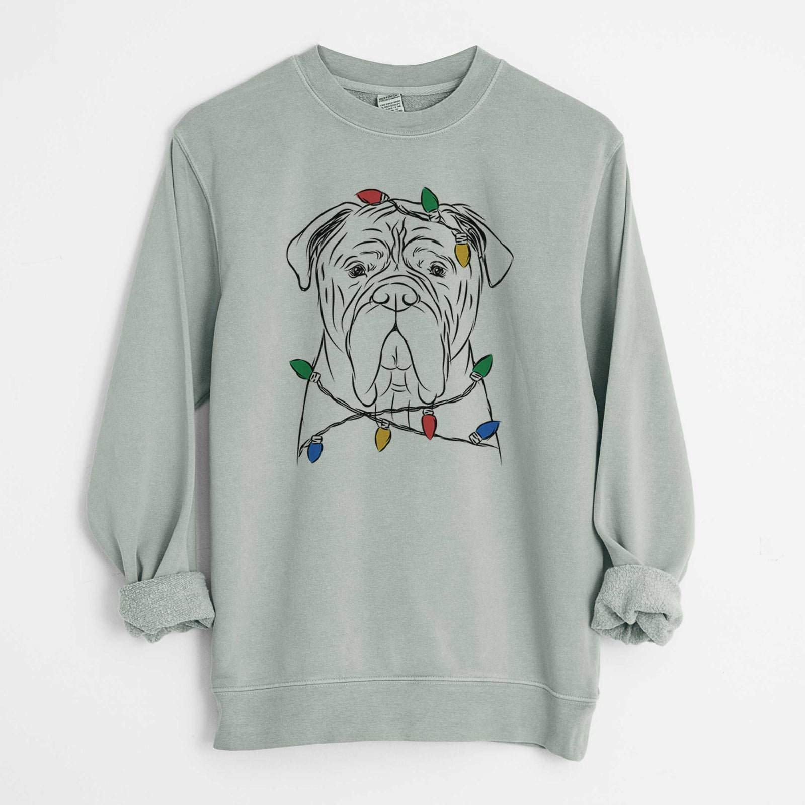 Christmas Lights Nolan the Bull Mastiff - Unisex Pigment Dyed Crew Sweatshirt