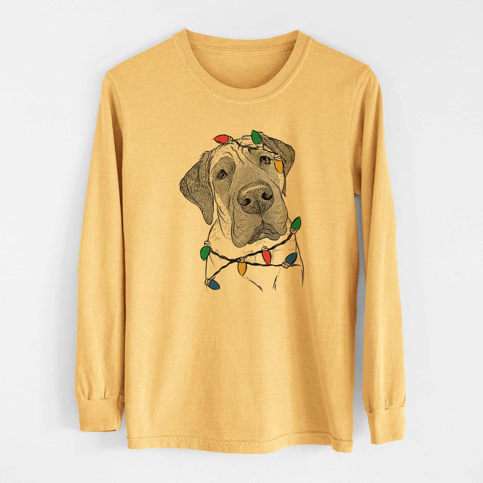 Christmas Lights Nutterbutter the English Mastiff - Heavyweight 100% Cotton Long Sleeve