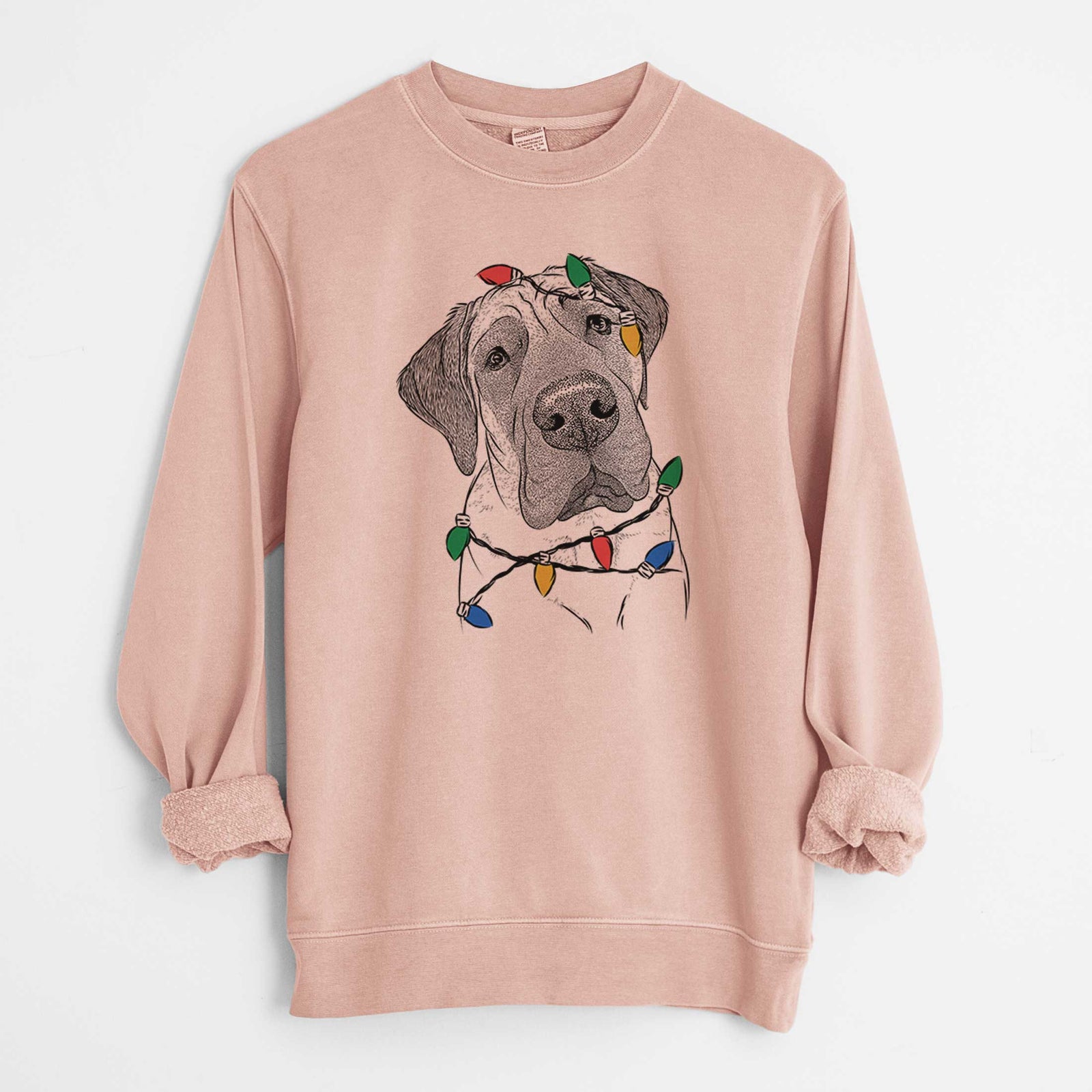 Christmas Lights Nutterbutter the English Mastiff - Unisex Pigment Dyed Crew Sweatshirt