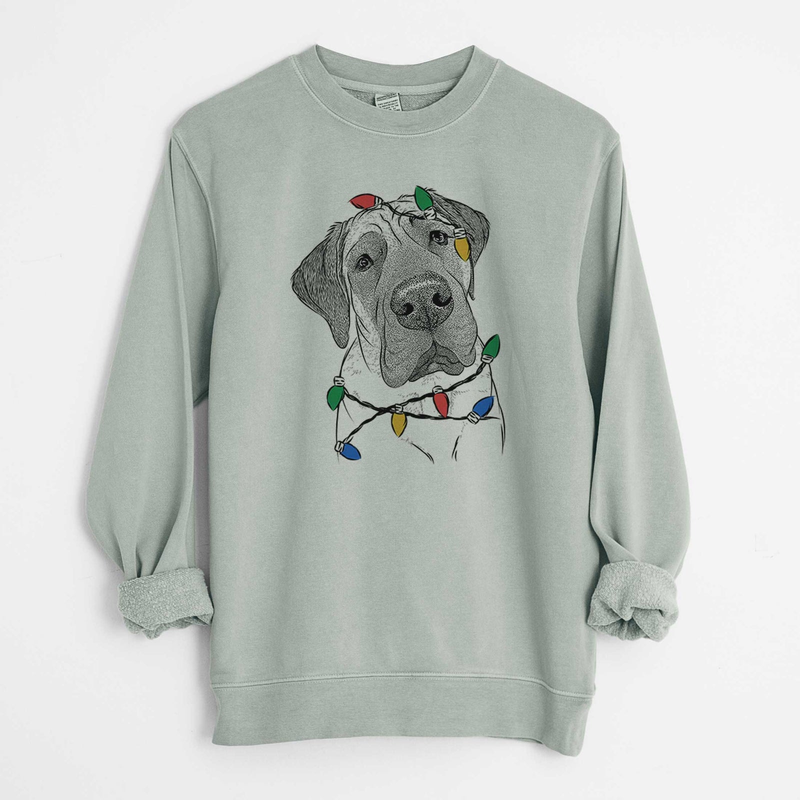 Christmas Lights Nutterbutter the English Mastiff - Unisex Pigment Dyed Crew Sweatshirt