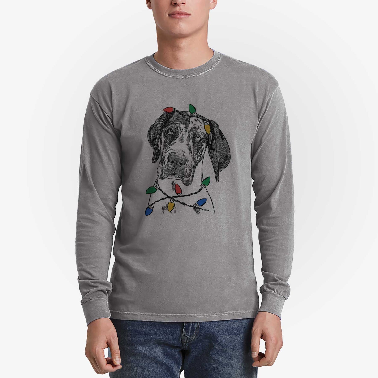 Christmas Lights Nyx the Great Dane - Heavyweight 100% Cotton Long Sleeve