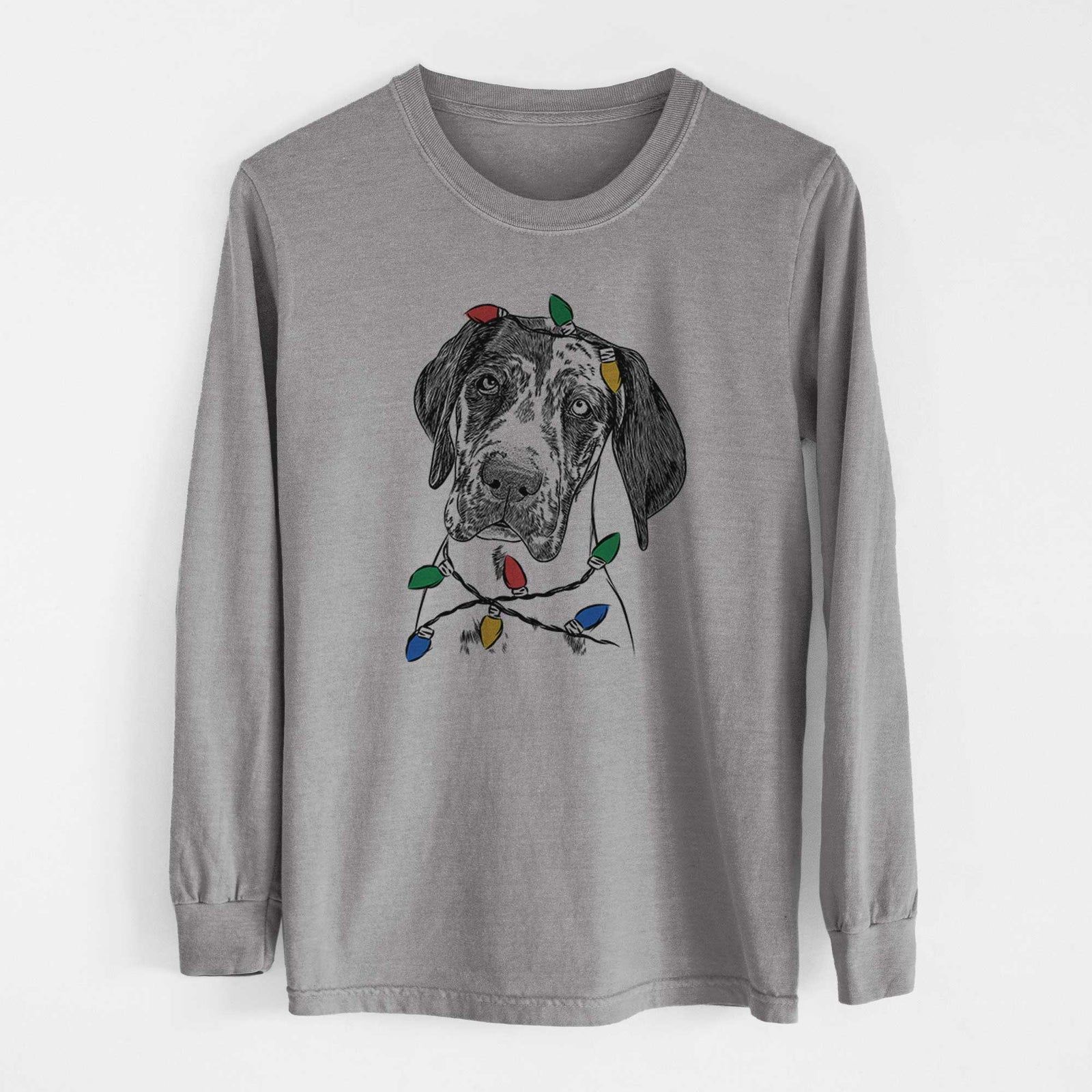 Christmas Lights Nyx the Great Dane - Heavyweight 100% Cotton Long Sleeve