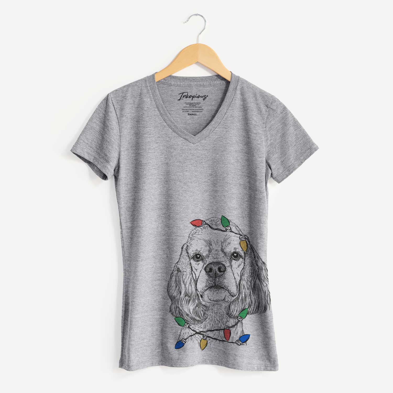 Christmas Lights Oakley the American Cocker Spaniel - Women's V-neck Shirt