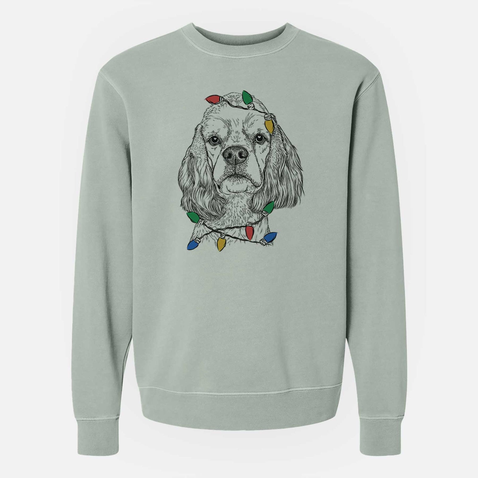 Christmas Lights Oakley the American Cocker Spaniel - Unisex Pigment Dyed Crew Sweatshirt