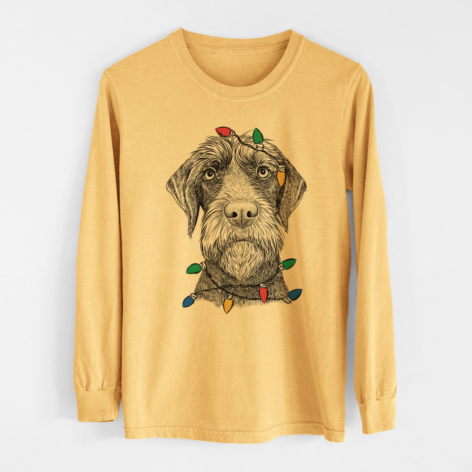 Christmas Lights Oakley the Pudelpointer - Heavyweight 100% Cotton Long Sleeve