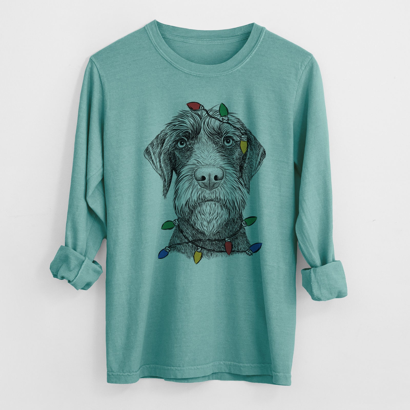 Christmas Lights Oakley the Pudelpointer - Heavyweight 100% Cotton Long Sleeve