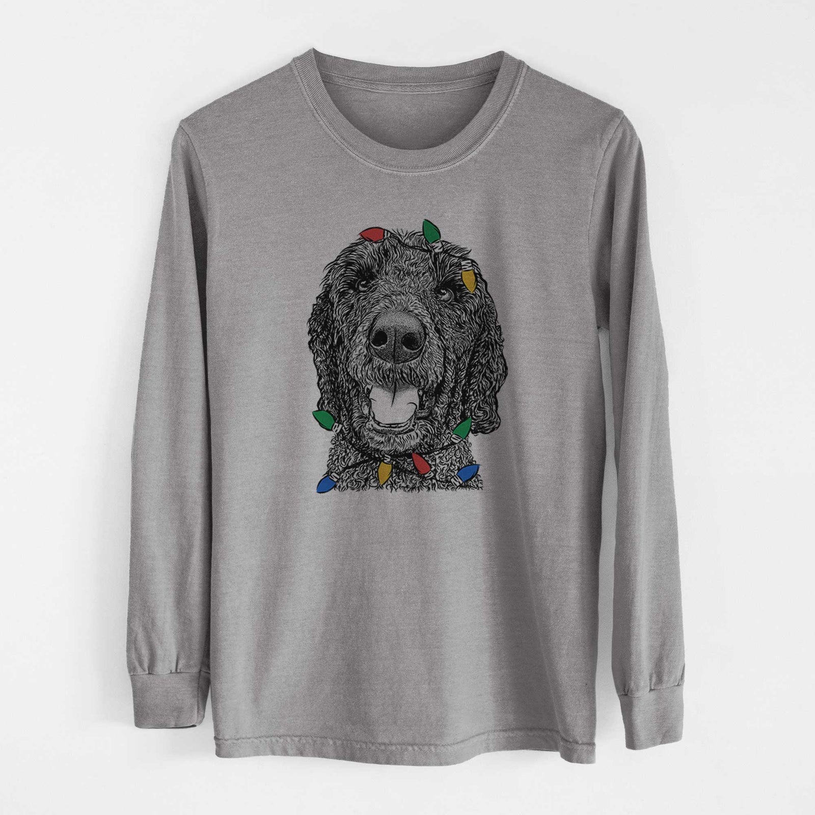Christmas Lights Obi James the Goldendoodle - Heavyweight 100% Cotton Long Sleeve