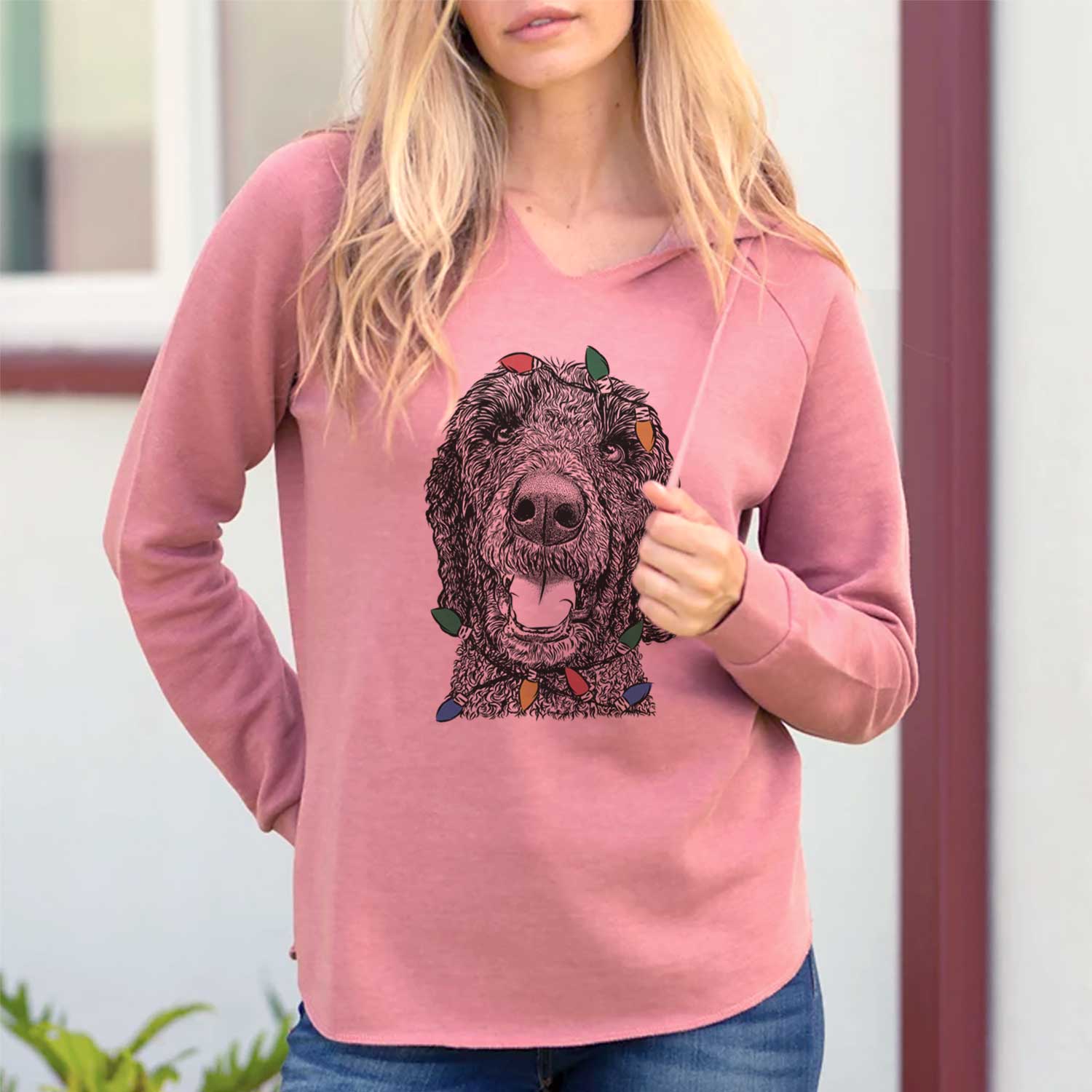Christmas Lights Obi James the Goldendoodle - Cali Wave Hooded Sweatshirt