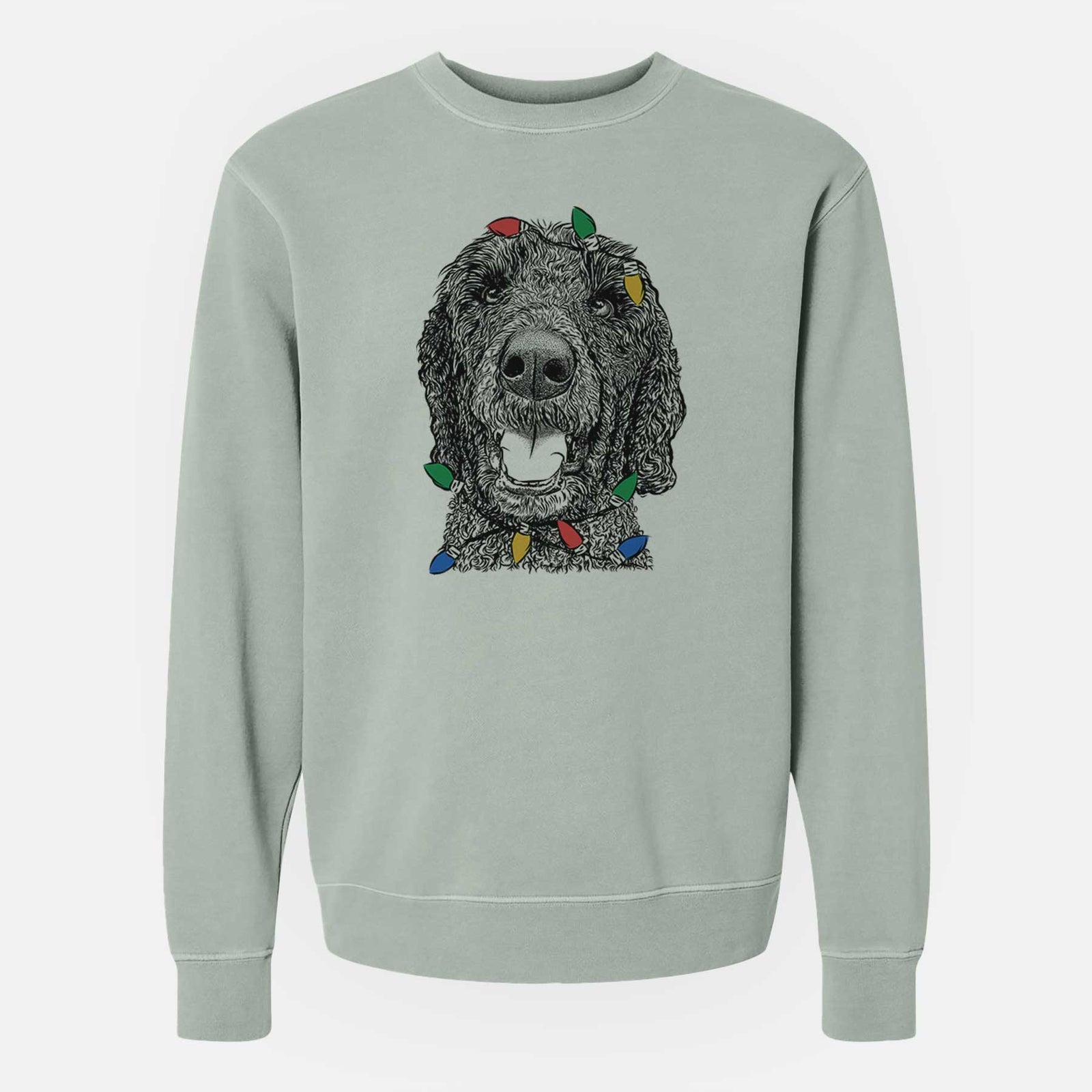 Christmas Lights Obi James the Goldendoodle - Unisex Pigment Dyed Crew Sweatshirt