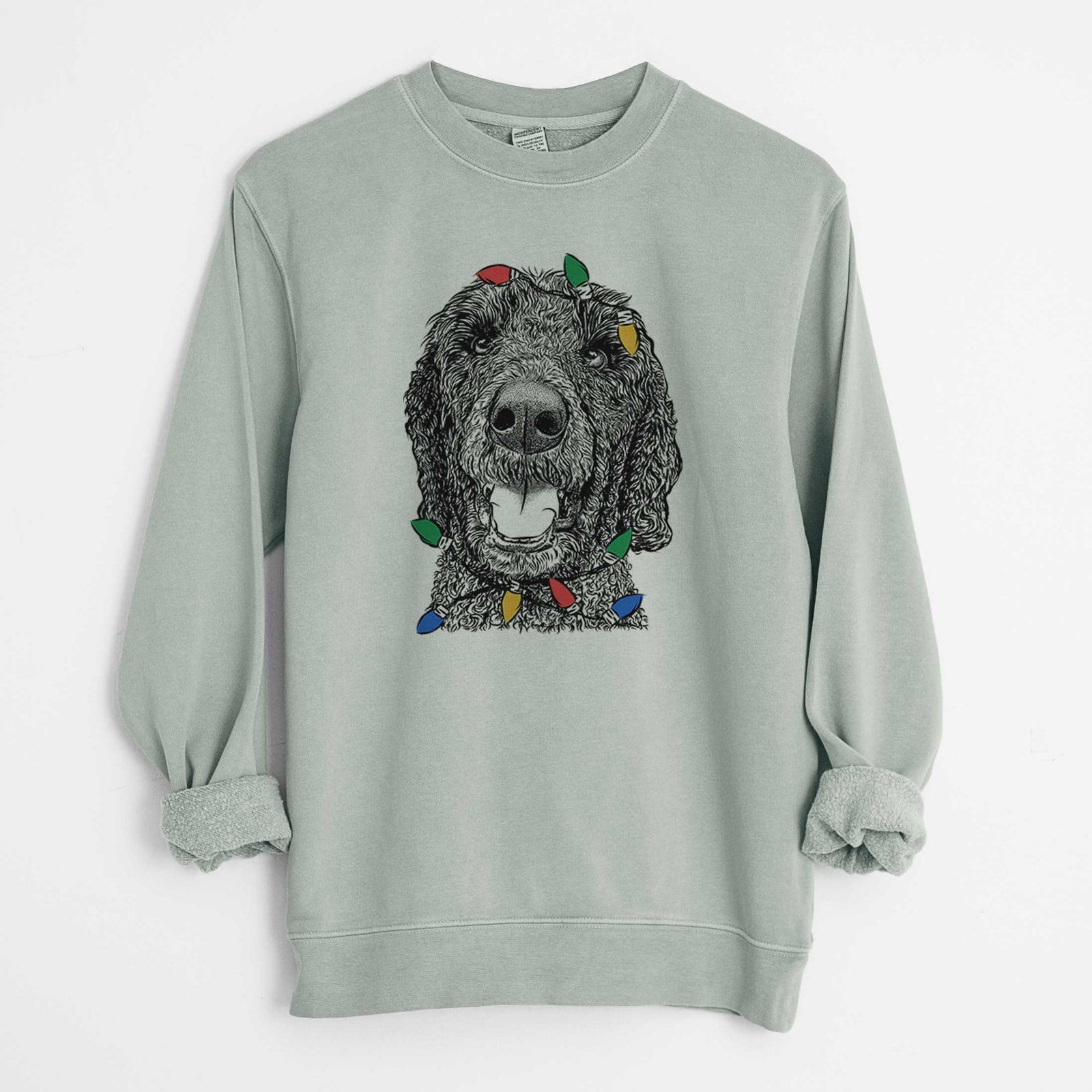 Christmas Lights Obi James the Goldendoodle - Unisex Pigment Dyed Crew Sweatshirt