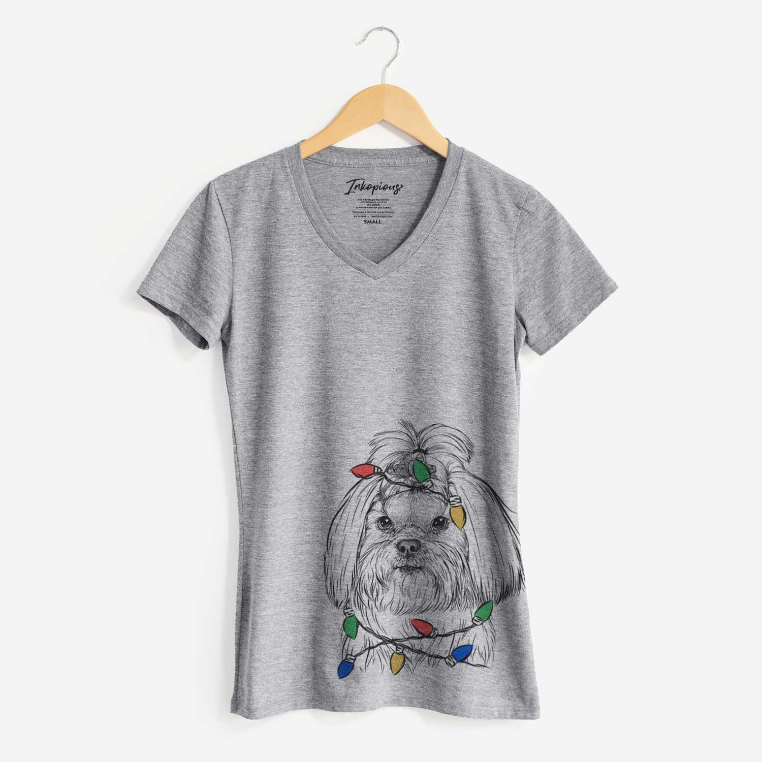 Christmas Lights Olga the Shih Tzu - Women's V-neck Shirt