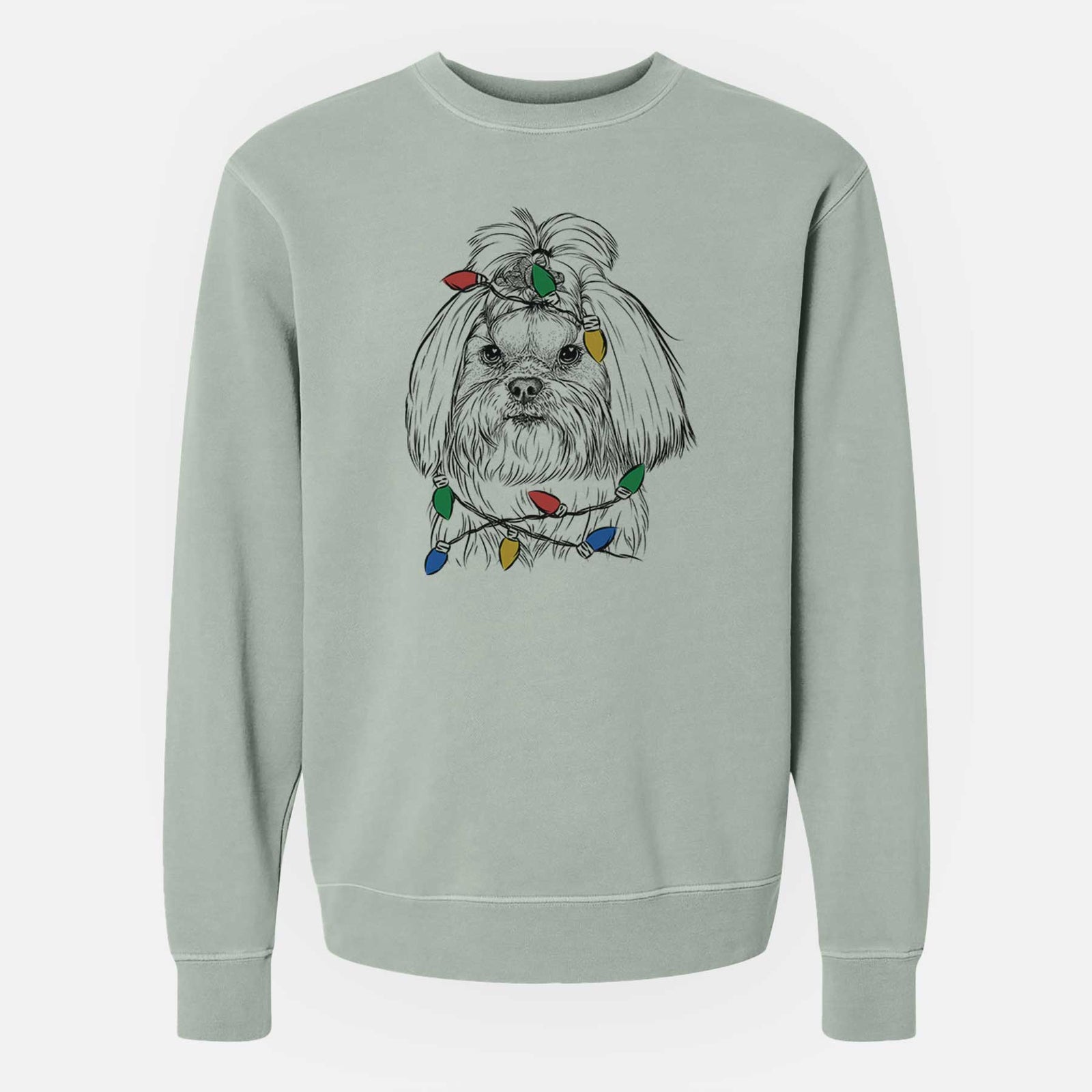 Christmas Lights Olga the Shih Tzu - Unisex Pigment Dyed Crew Sweatshirt