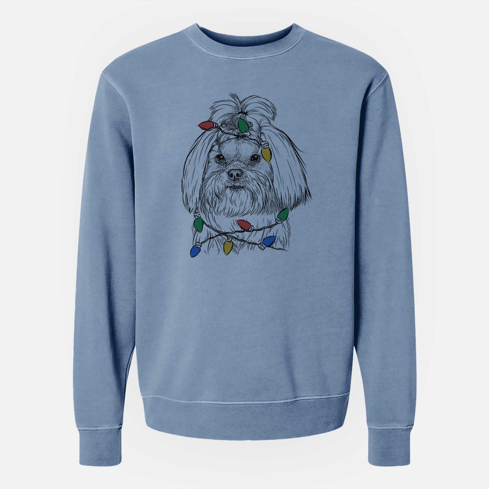 Christmas Lights Olga the Shih Tzu - Unisex Pigment Dyed Crew Sweatshirt
