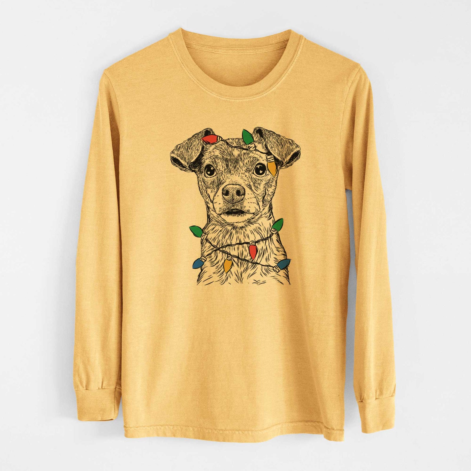 Christmas Lights Olive the Mixed Breed - Heavyweight 100% Cotton Long Sleeve