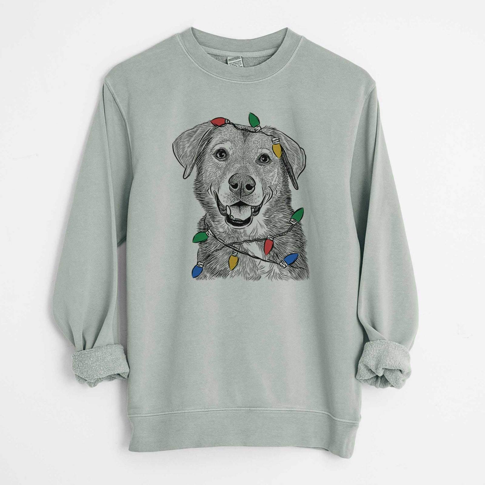 Christmas Lights Oliver the Mixed Breed - Unisex Pigment Dyed Crew Sweatshirt