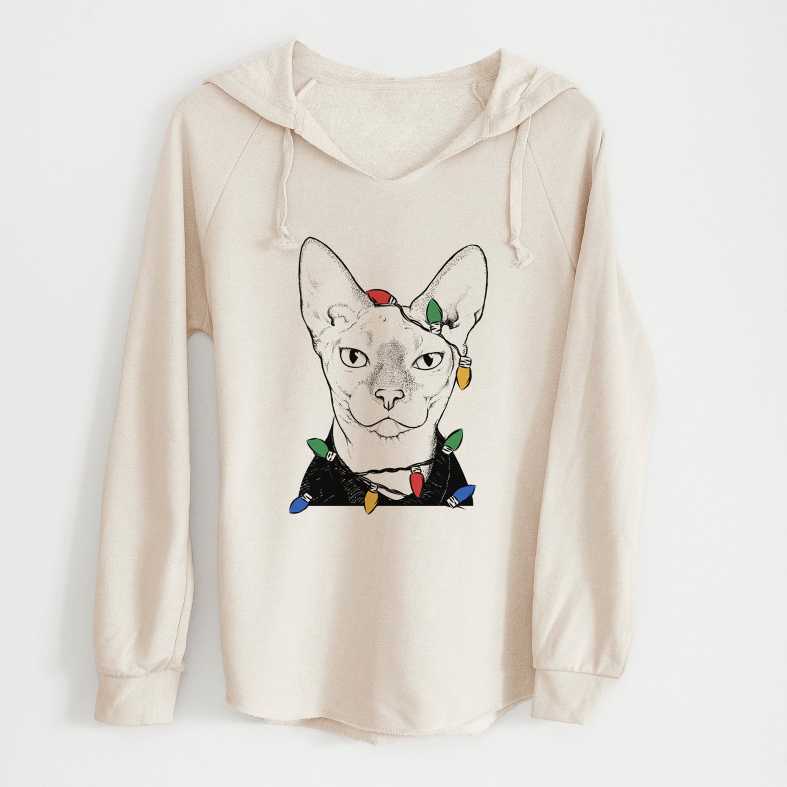 Christmas Lights Oliver Watson the Sphynx Cat - Cali Wave Hooded Sweatshirt
