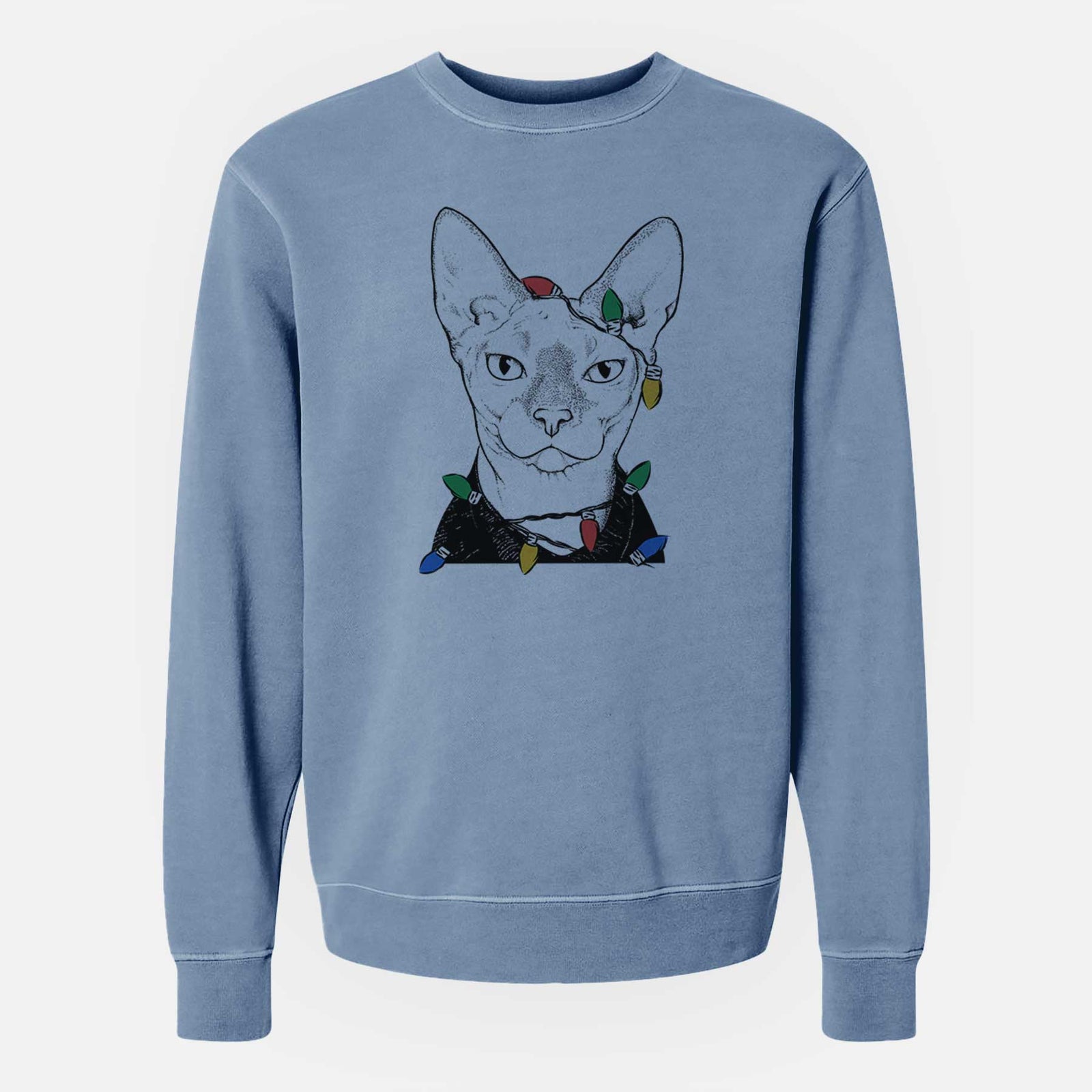 Christmas Lights Oliver Watson the Sphynx Cat - Unisex Pigment Dyed Crew Sweatshirt