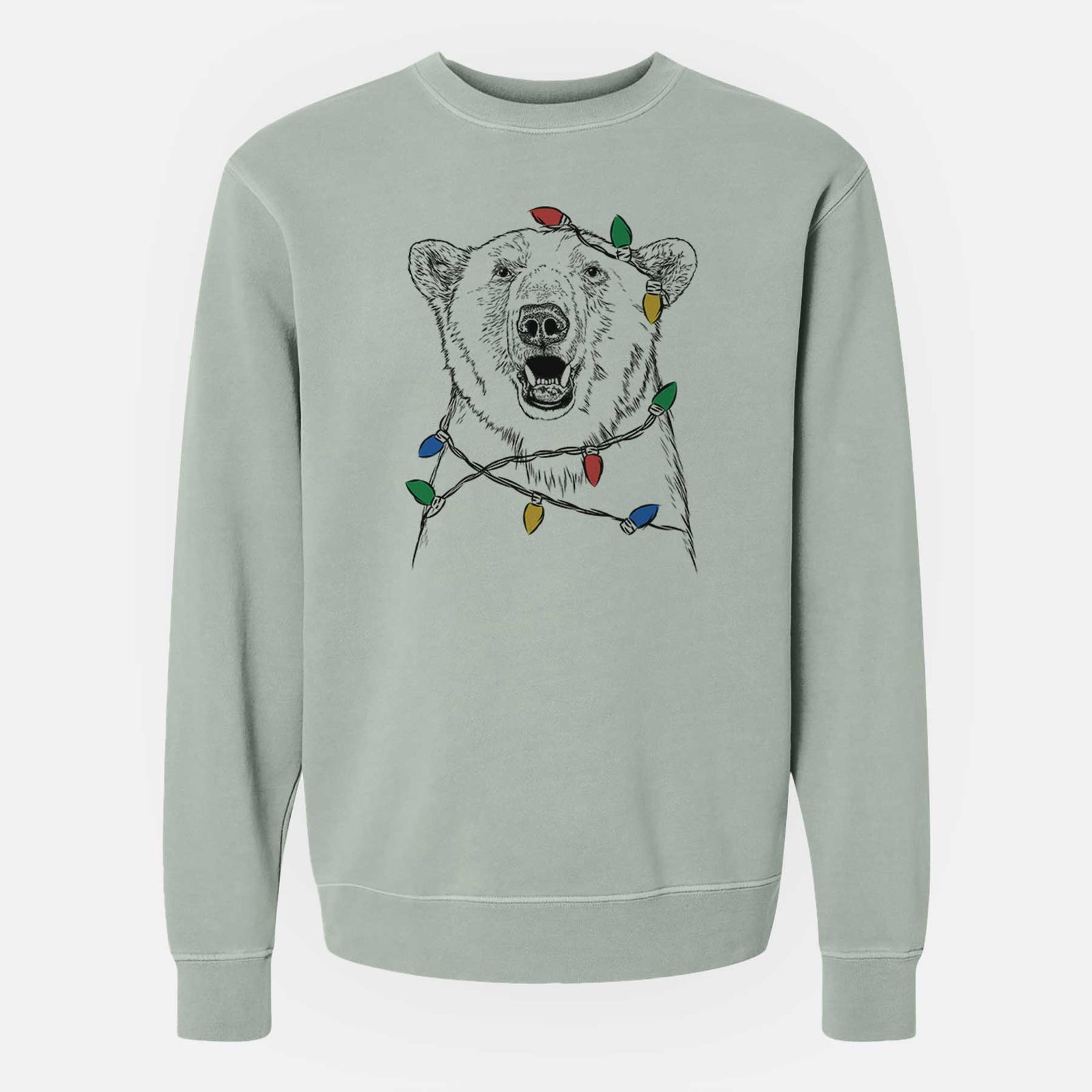 Christmas Lights Oslo the Polar Bear - Unisex Pigment Dyed Crew Sweatshirt