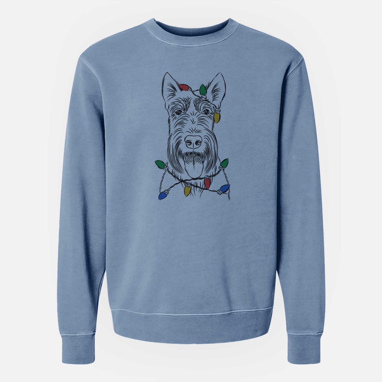 Christmas Lights Oswald the Scottish Terrier - Unisex Pigment Dyed Crew Sweatshirt