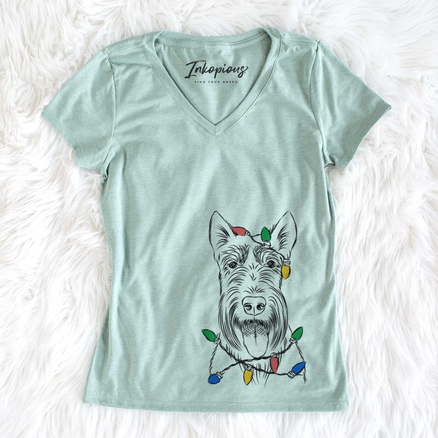 Christmas Lights Oswald the Scottish Terrier - Women's V-neck Shirt