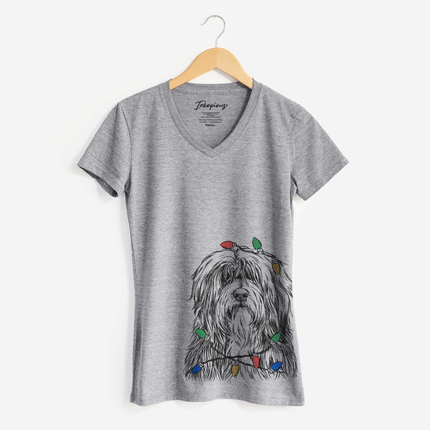 Christmas Lights Otto the Polish Lowland Sheepdog - Women's V-neck Shirt