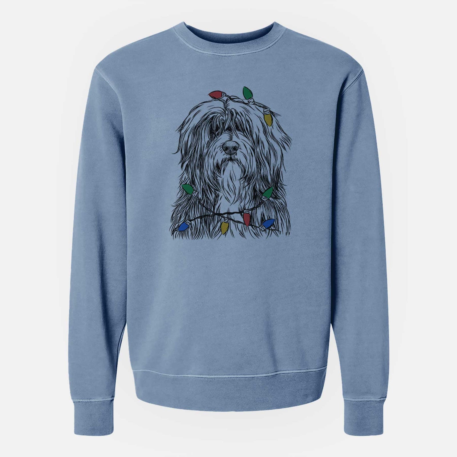Christmas Lights Otto the Polish Lowland Sheepdog - Unisex Pigment Dyed Crew Sweatshirt