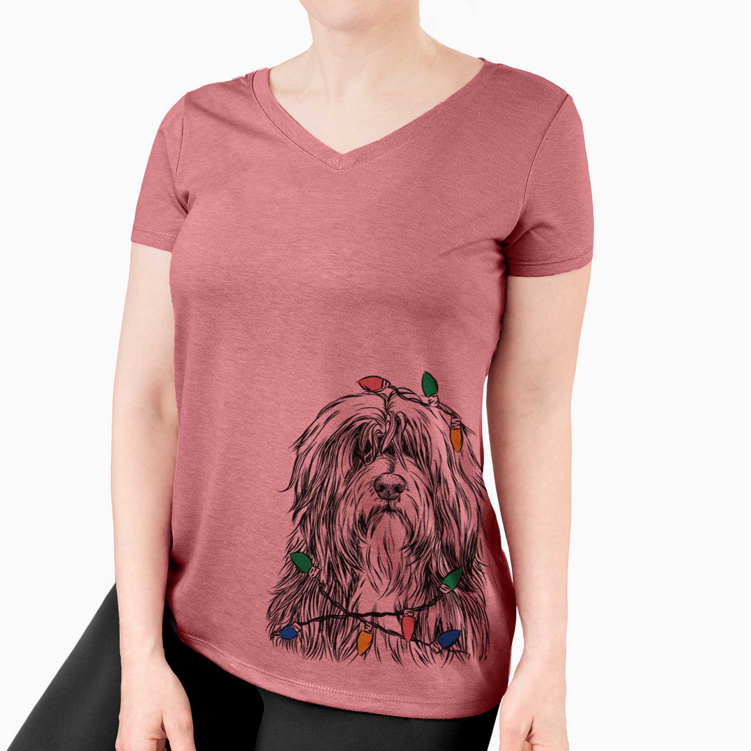 Christmas Lights Otto the Polish Lowland Sheepdog - Women's V-neck Shirt