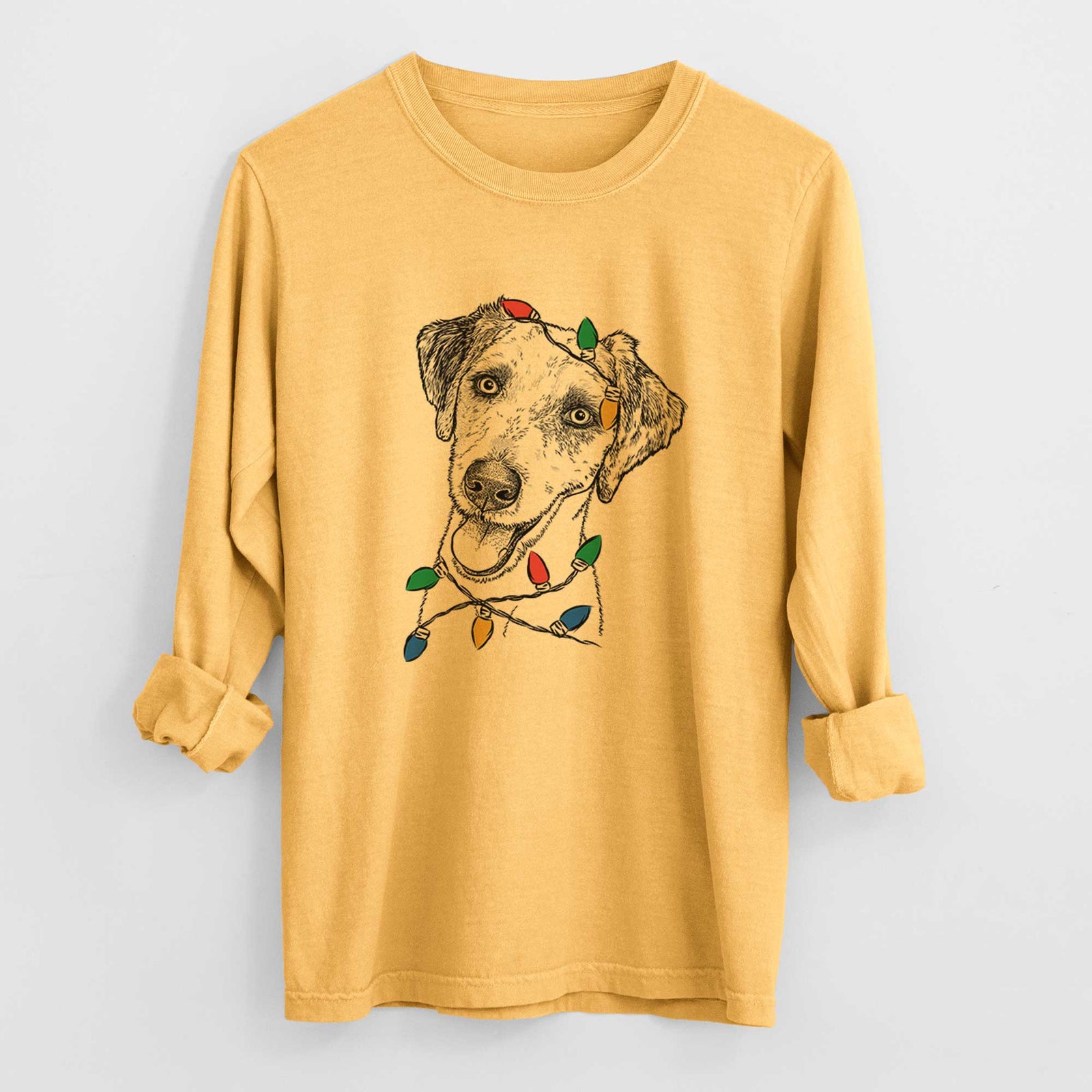 Christmas Lights Palm Palm the Aussiedoodle - Heavyweight 100% Cotton Long Sleeve
