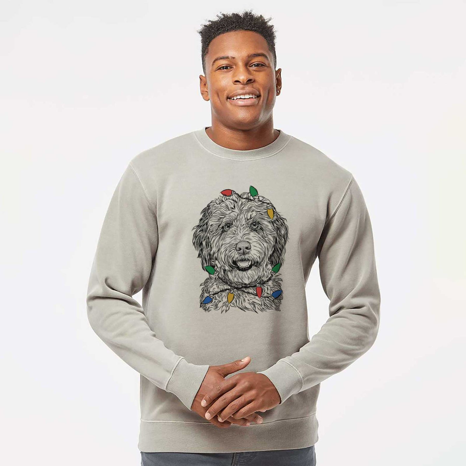 Christmas Lights Palmer the Aussiedoodle - Unisex Pigment Dyed Crew Sweatshirt