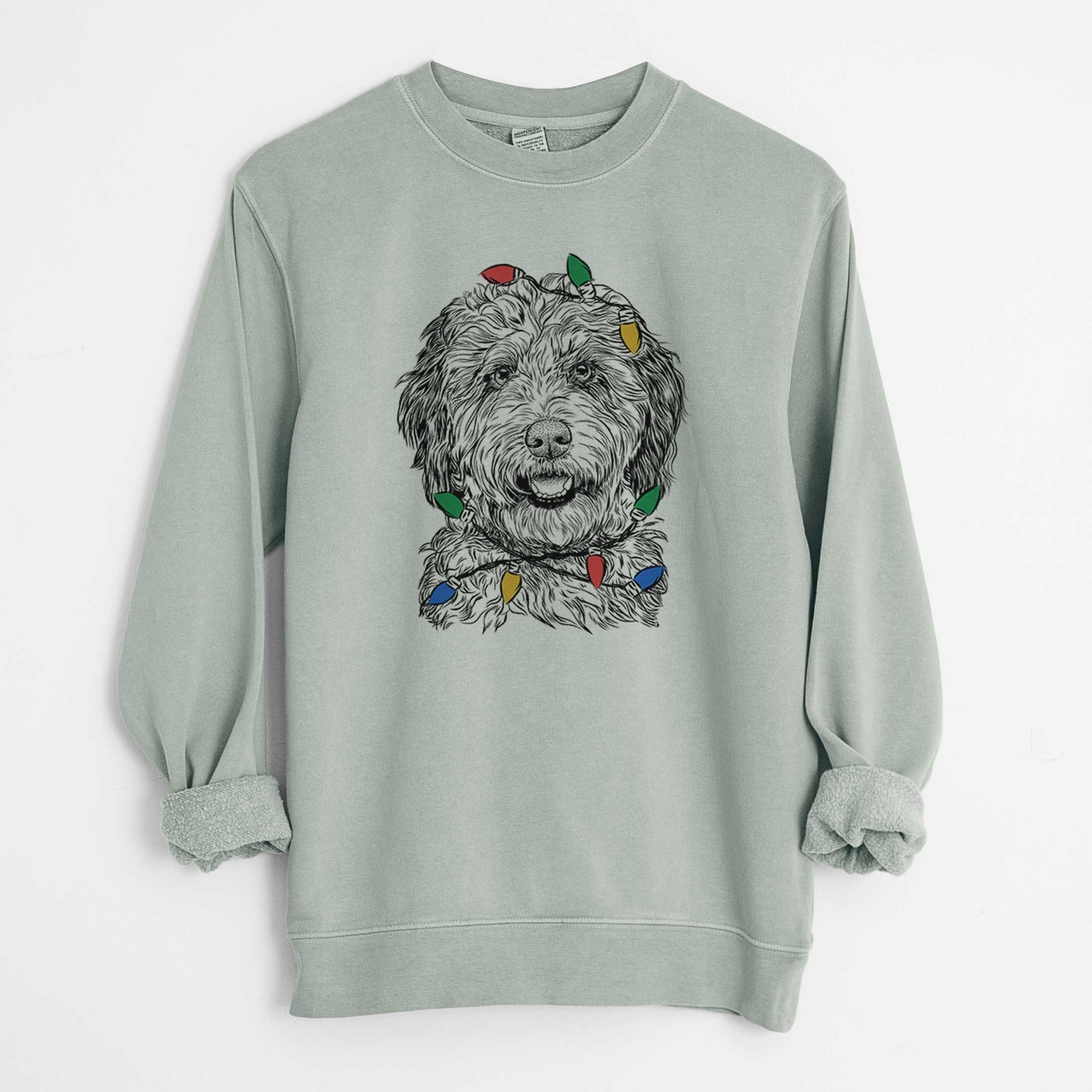Christmas Lights Palmer the Aussiedoodle - Unisex Pigment Dyed Crew Sweatshirt