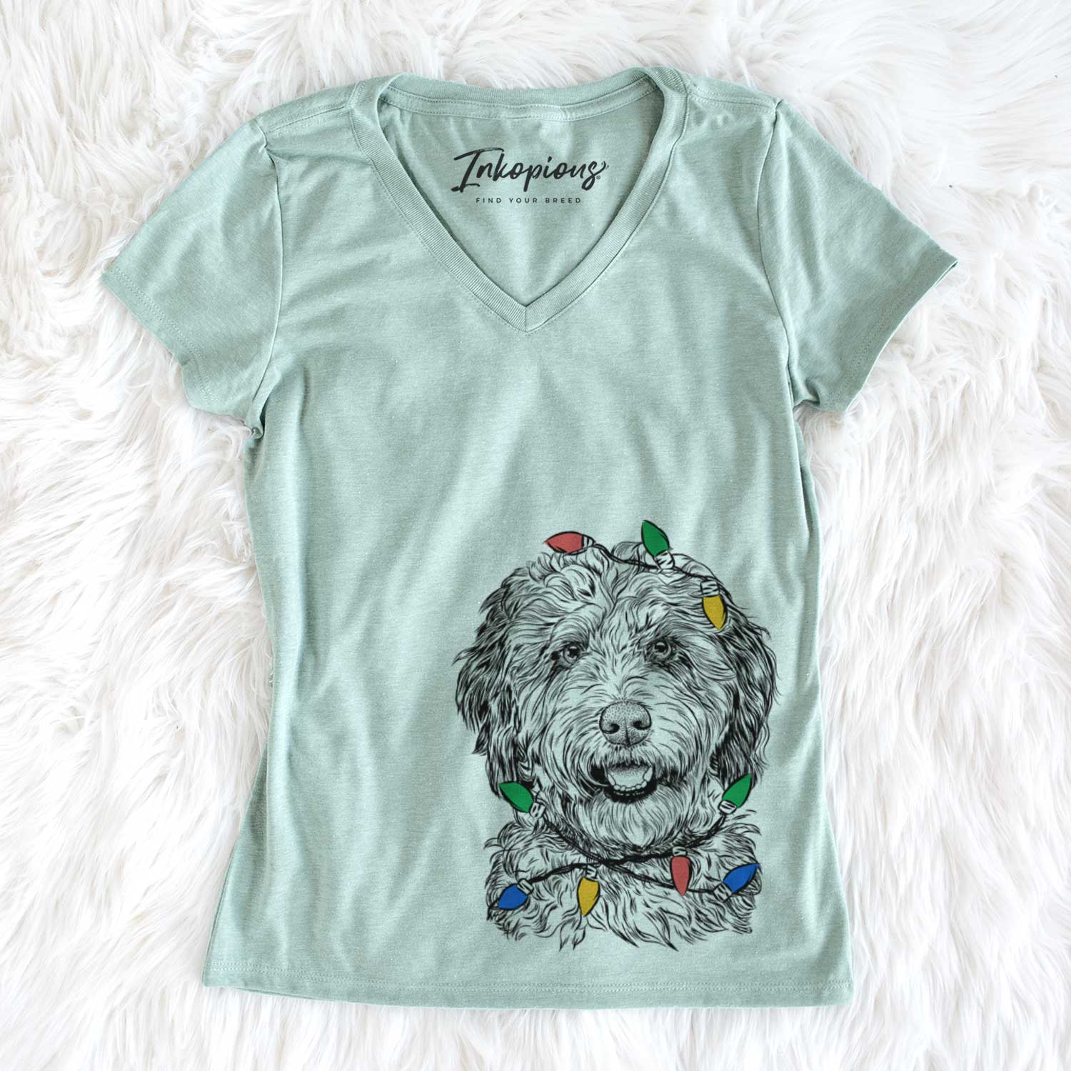Christmas Lights Palmer the Aussiedoodle - Women's V-neck Shirt