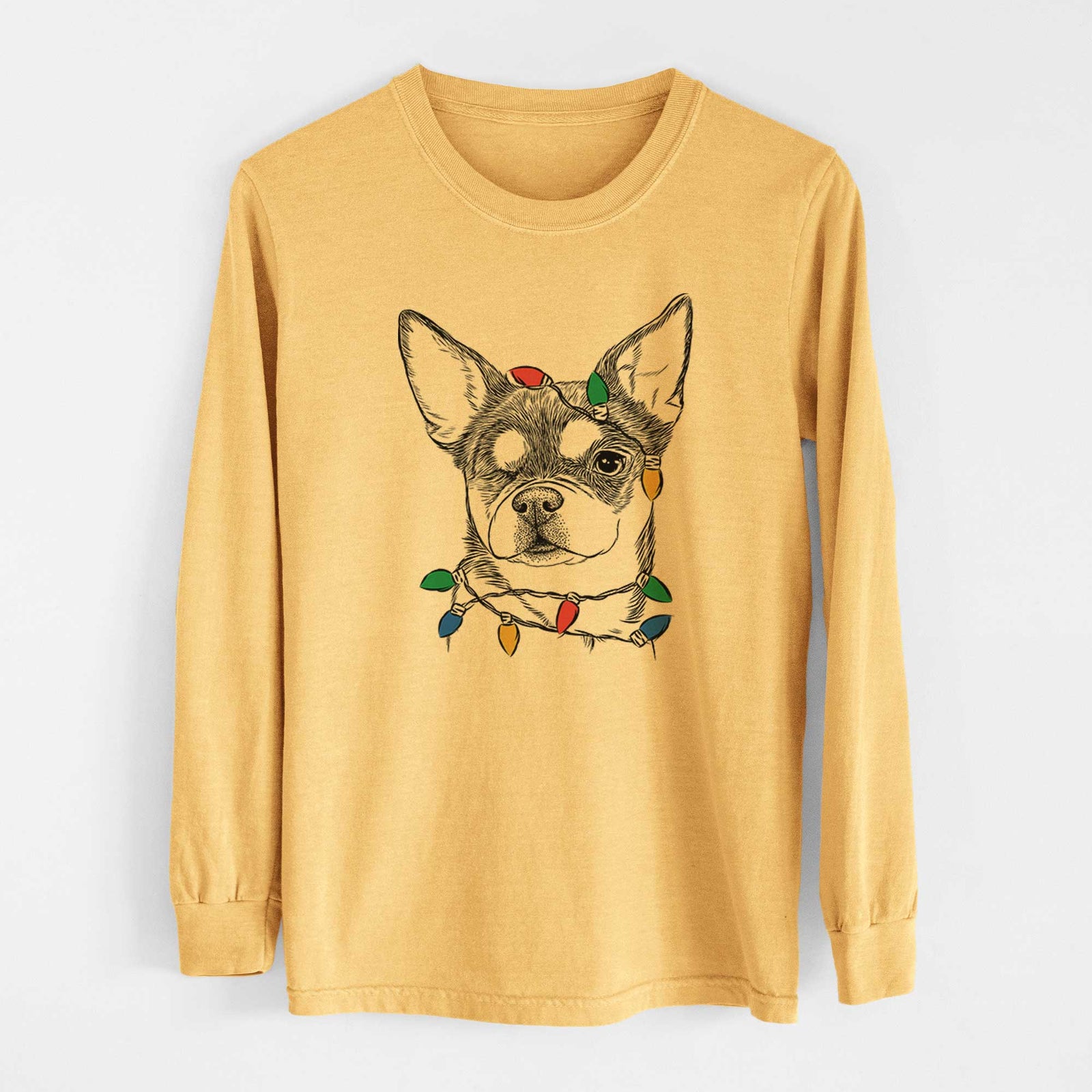 Christmas Lights Paris the Chihuahua - Heavyweight 100% Cotton Long Sleeve