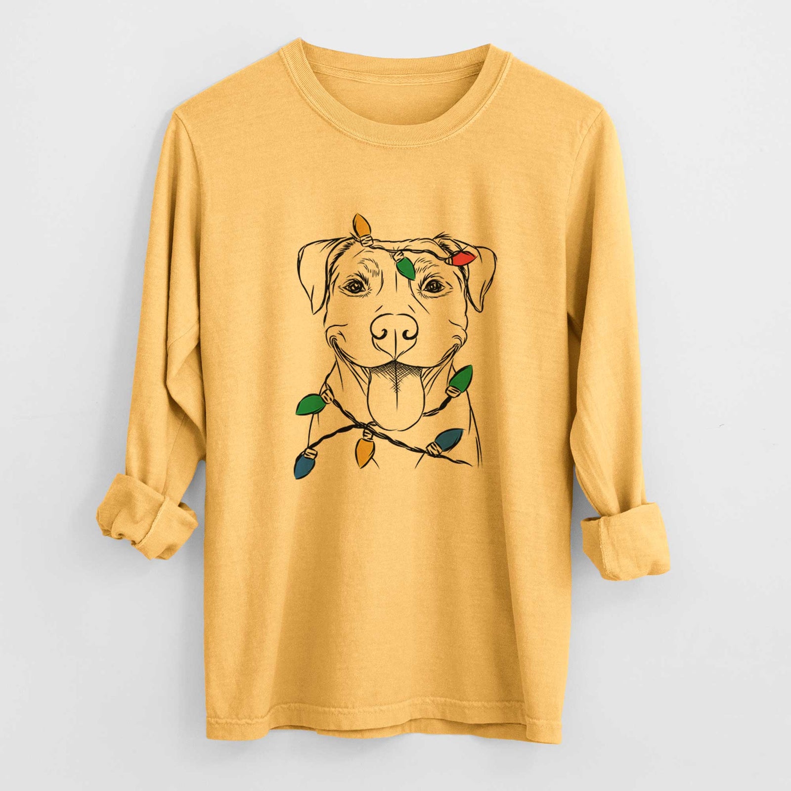 Christmas Lights Parker the Pitbull - Heavyweight 100% Cotton Long Sleeve