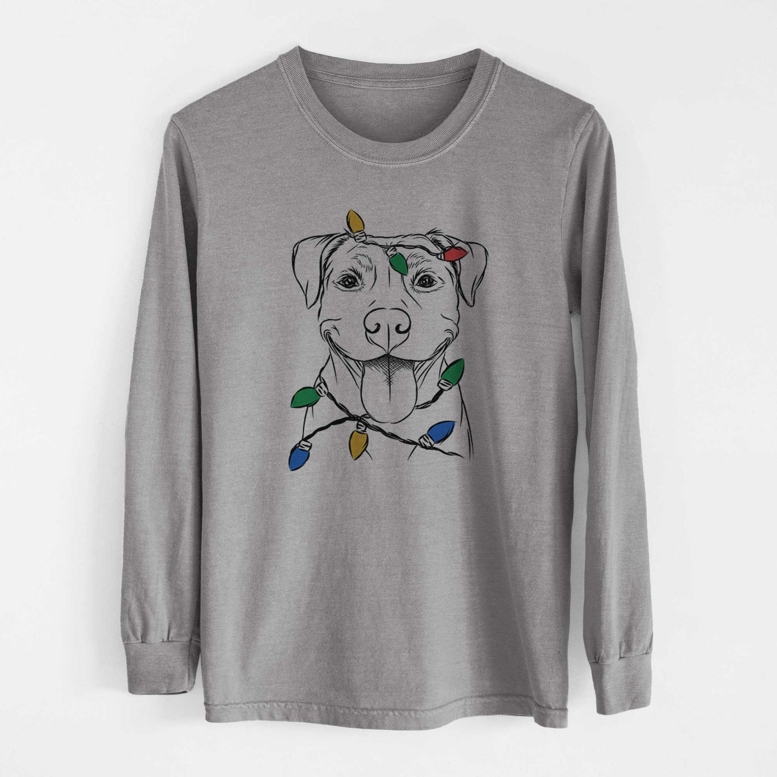 Christmas Lights Parker the Pitbull - Heavyweight 100% Cotton Long Sleeve