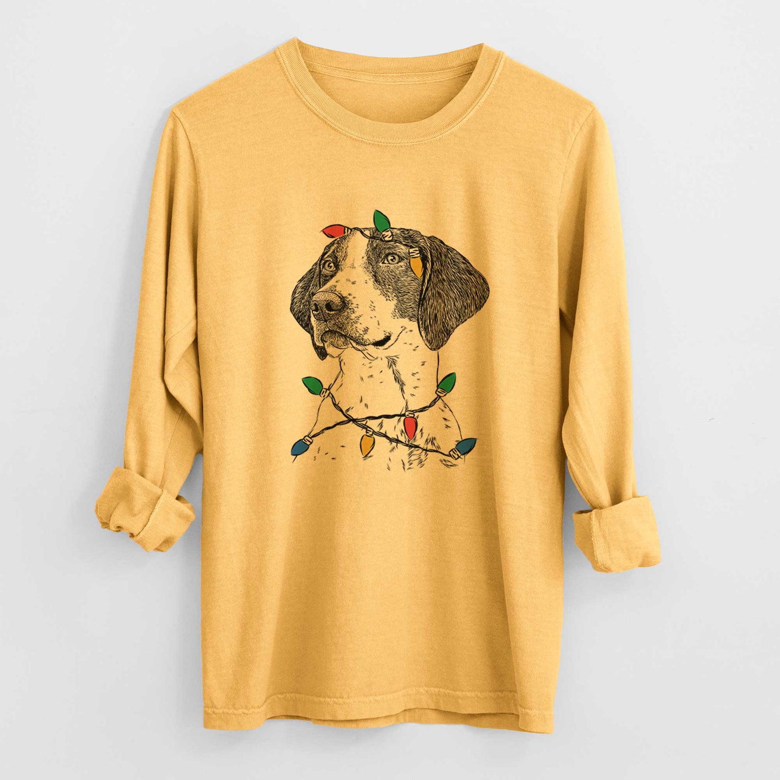 Christmas Lights Payton the Mixed Breed - Heavyweight 100% Cotton Long Sleeve