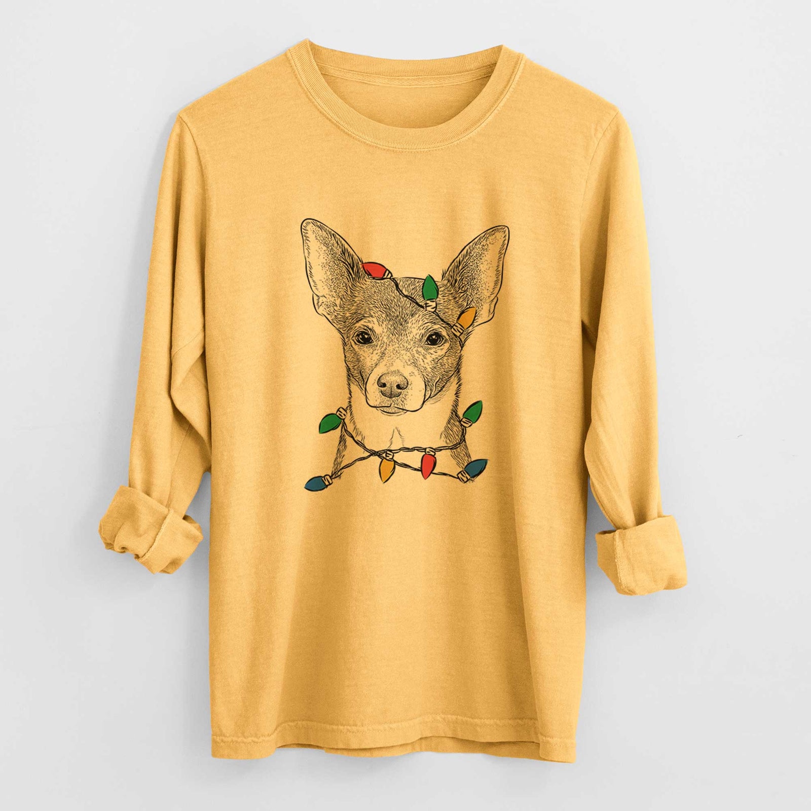 Christmas Lights Peanut the Chihuahua - Heavyweight 100% Cotton Long Sleeve